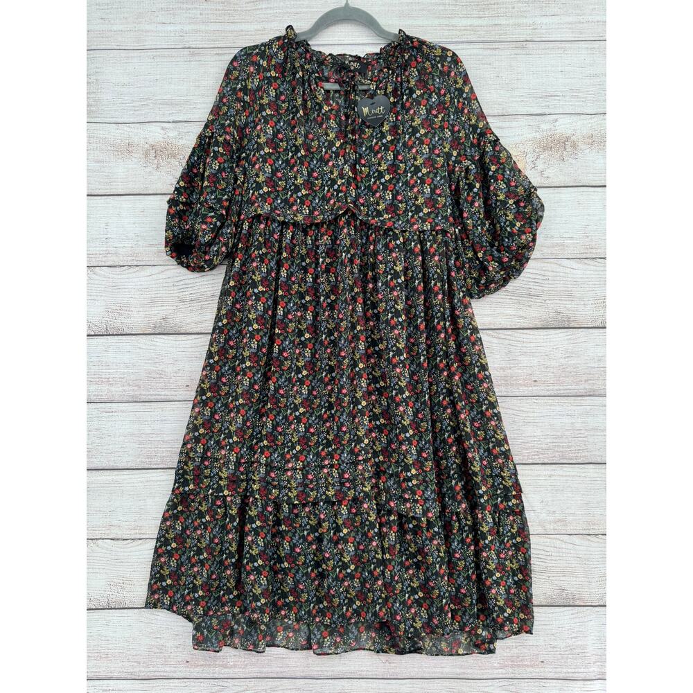 Meritt Floral Slip‎ Lined Midi Dress Womens Small Black Red Blue Green NEW